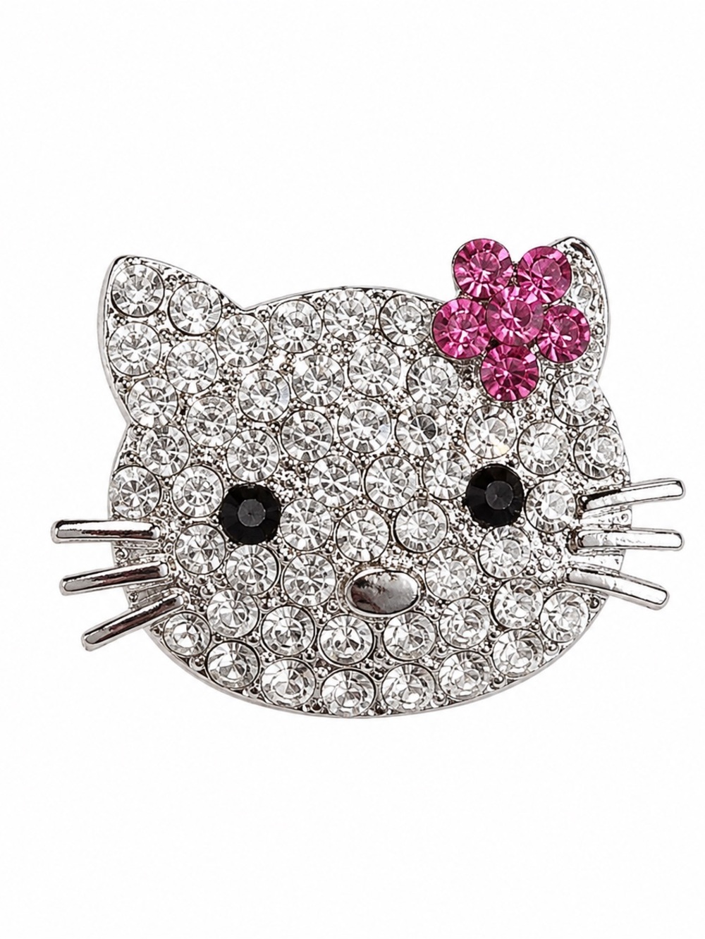 Hello Kitty Rhinestone Cat Face Brooch Pin – Pink Crystal Bow